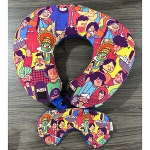 Chumbak Print Travel Neck Pillow for Kids, Comfortable U Shaped With Eye Mask.